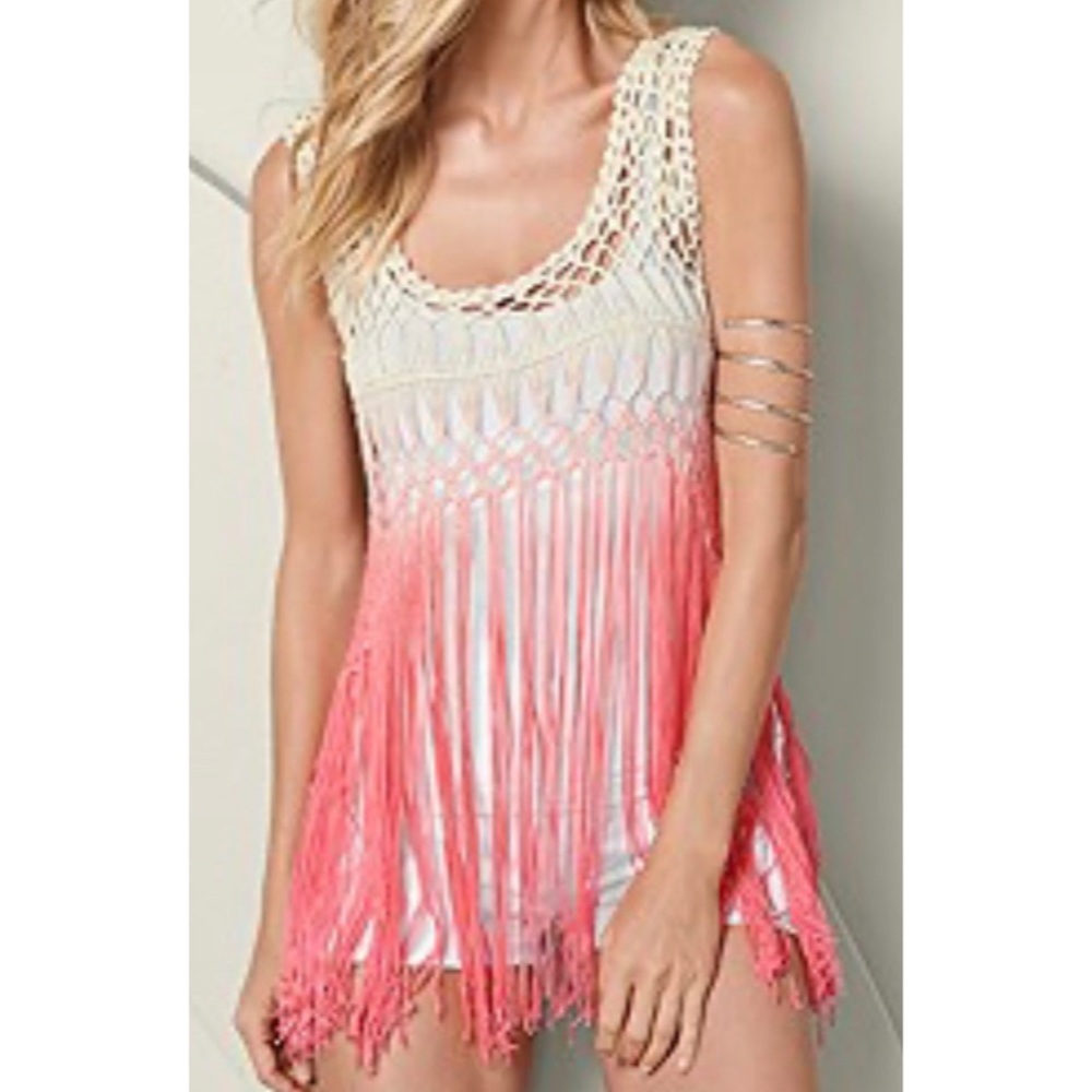 Venus ombré fringe coverup in L/XL off white/pink
